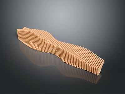 Modern Wave Shaped Wooden Furniture With Striped Design And Curved Structure For Contemporary Interior Spaces 3d model