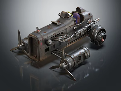 Vintage Race Car With Unique Propellers And Industrial Mechanical Metal Design 3d model