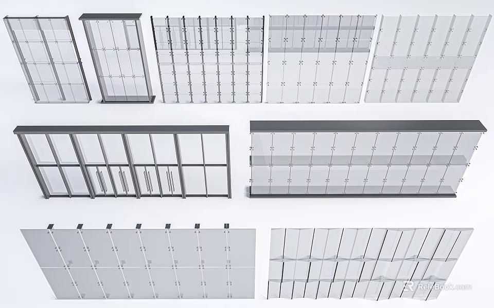 Modern Glass Partition Designs With Grid Patterns And Sliding Frame Options 3d model