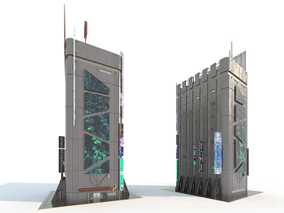 Colorful Cartoon Scene Featuring Futuristic Two Tall Buildings With Modern Design And Glass Facades 3d model