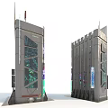 Colorful Cartoon Scene Featuring Futuristic Two Tall Buildings With Modern Design And Glass Facades