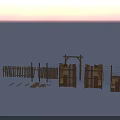 Wooden Fence Panels Metal Posts and Assorted Fence Components with Various Structures 3d model