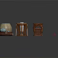 Traditional Wooden Furniture Collection With Round Stools Cushions And Tea Set