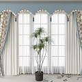 Elegant Curtains with Blue Gray Valance Beige Patterns White Sheer Panels and Tassel Accents