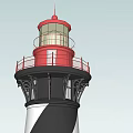 Red Top Lighthouse Tower With Black And White Stripes And Railing Design