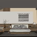 Modern Minimalist Bedroom Interior Design With Wooden Bed Decorative Tapestry And Area Rug