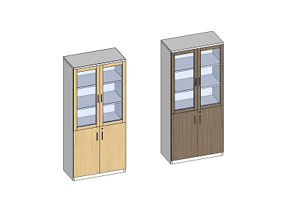 Light and Dark Wood Bookcases with Glass Doors and Multiple Internal Shelves 3d model