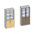 Light and Dark Wood Bookcases with Glass Doors and Multiple Internal Shelves