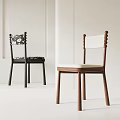 Modern Wooden Chairs With Ball Shaped Back Details And Fabric Seats