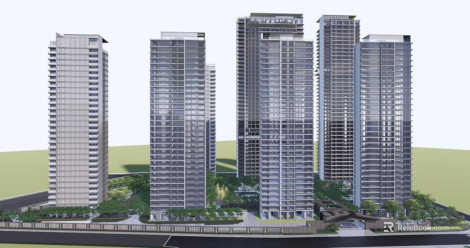Tall Modern High Rise Buildings With Contemporary Design in Urban Cityscape 3d model 
