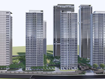 Tall Modern High Rise Buildings With Contemporary Design in Urban Cityscape 3d model