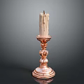 Vintage Brass Candlestick With Burned Candle And Intricate Decorative Base
