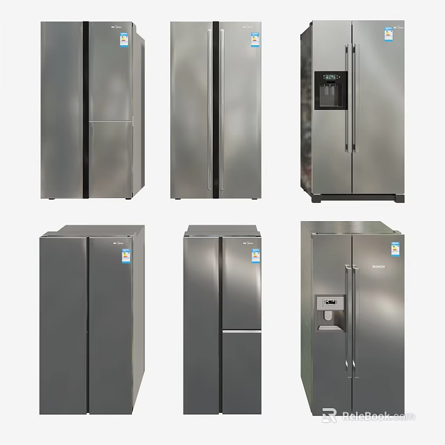 Stainless Steel Refrigerators And Freezers In Various Modern Styles For Home Use 3d model 