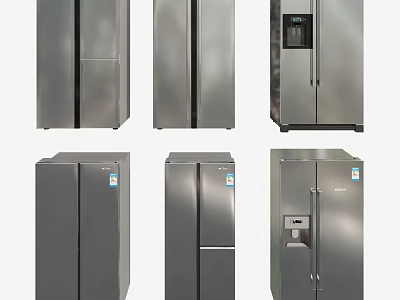 Stainless Steel Refrigerators And Freezers In Various Modern Styles For Home Use 3d model