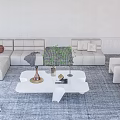 Sofa and Coffee Table Set in Modern Interior with Gray Rug Decorative Plants and Lighting