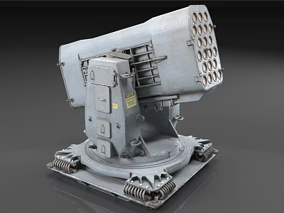 Military Multiple Barrel Weapon System With Gray Metal Base And Spring Structure 3d model