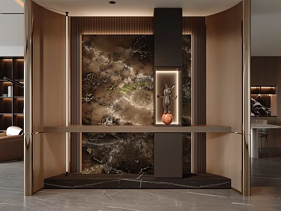 Elegant Modern Foyer Hallway With Marble Accent Wall Decorative Lighting And Console Table 3d model