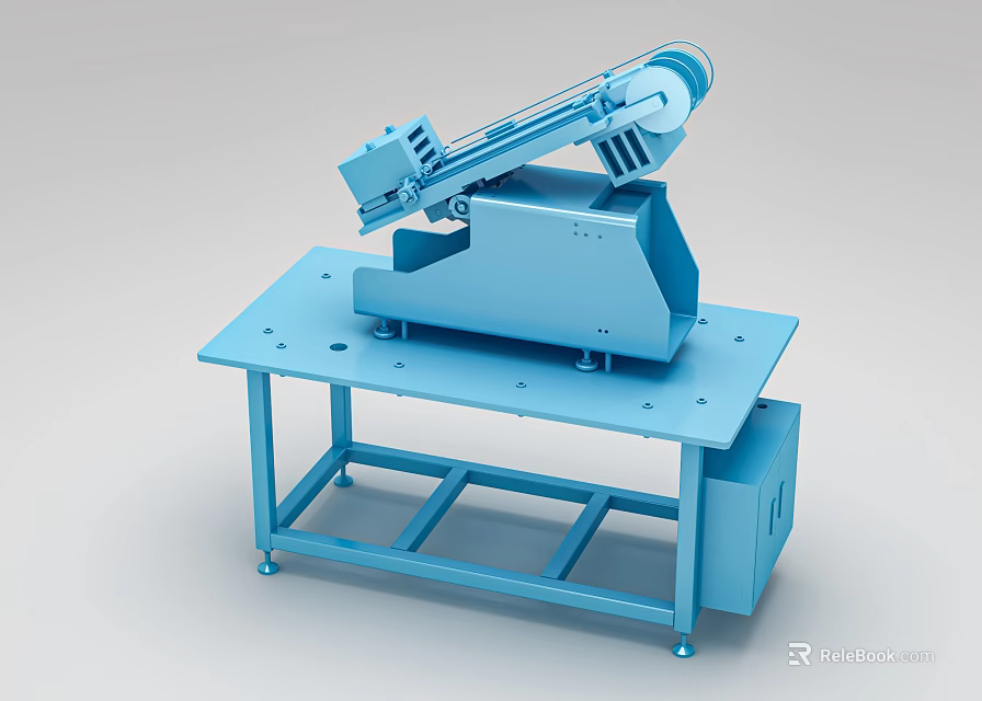Functional Workbench Blue with Mechanical Arm Device Wheeled Base Holed Desktop for Operations 3d model 