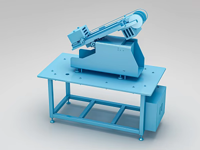 Functional Workbench Blue with Mechanical Arm Device Wheeled Base Holed Desktop for Operations 3d model