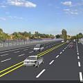 Modern Road Infrastructure with Multiple Lanes Yellow Dividing Lines Guardrails and Vehicles on Urban Highway