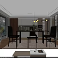 Modern Dining Table Set with Marble Top Four Leather Chairs and Greenery Vase Tableware