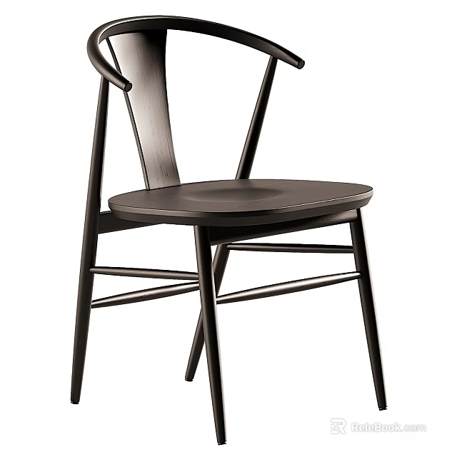 Modern Wooden Dining Chair with Curved Backrest and Slender Legs for Contemporary Home Decor 3d model 