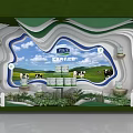 Mengniu Window Display with Green Pasture Cows Blue Sky White Picket Fence and Milk Products
