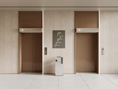 Modern Elevator Lobby Interior With Two Elevators And Light Walls 3d model