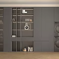 Modern Gray Display Cabinet With Open Shelves And Built In Lighting For Interior Design