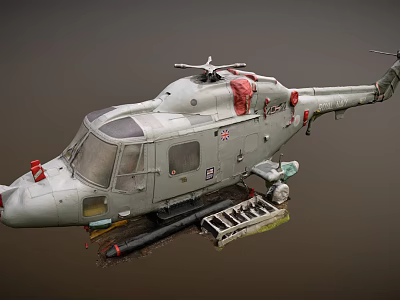 Gray Military Helicopter Model with British Flag Armament Rotor and Cockpit Details 3d model