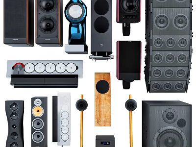 Headphones and Speakers Various Audio Equipment With Different Designs And Sound Features 3d model