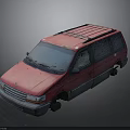 Vintage Red Minivan With Roof Rack And Side Windows Exterior View