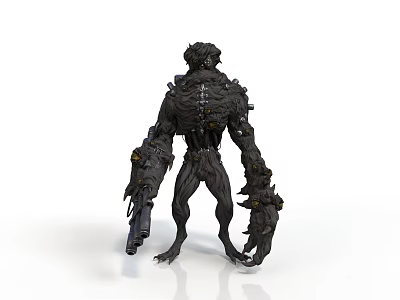 Black Mechanical Organic Monster Character With Muscular Build And Clawed Limbs 3d model