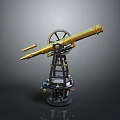 Vintage Golden Telescope with Black Metal Stand on Gray Background