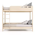 Light Wood Bunk Bed With Ladder Upper Lower Mattresses And Gray Pillows