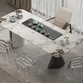 Modern Tea Table And Chairs With Marble Surface Transparent Chairs And Tea Cups 3d model