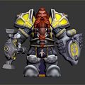 Dwarf Warrior Character With Red Beard Armored Shield Hammer And Yellow Accents