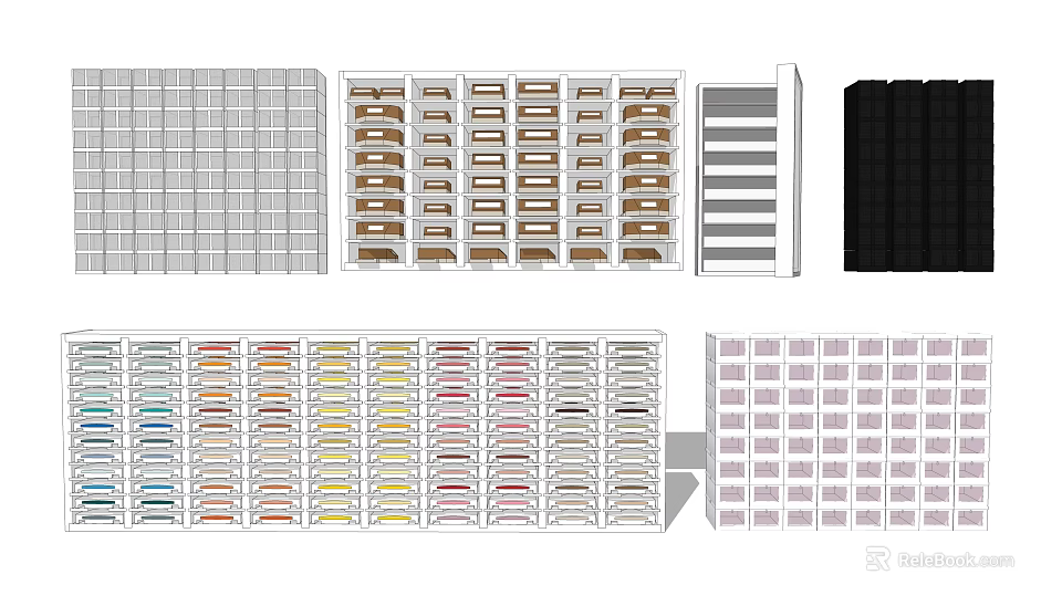 Multicolor Shoe Cabinet Designs With Multiple Shelves And Modern Storage Solutions 3d model 