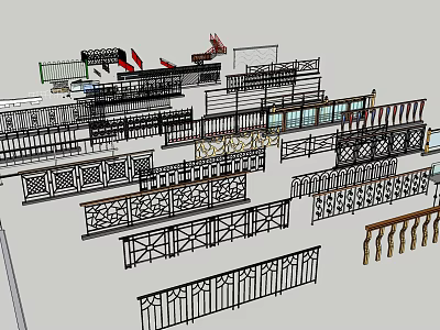 Assorted Decorative Fencing Styles With Intricate Patterns And Metal Designs 3d model