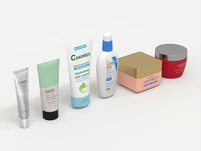 Perfume and Cosmetics Assortment with Moisturizing Creams Lotion Bottles and Luxury Jars on White Background 3d model