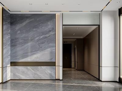 Modern Minimalist Elevator Corridor With Marble Wall And Stone Floor 3d model