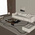 Minimalist Living Room Sofa Coffee Table Set With Armchair Lamp Plant Rug And Painting