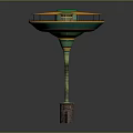 Futuristic Architectural Structure With Colorful Circular Disk Shaped Top And Tiered Support Column