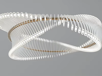 Modern Spiral Design Chandelier with White Curved Structure and Brown Metal Frame and Decorative Elements 3d model