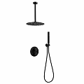 Modern Black Shower Faucet System With Rainfall Head Handheld Sprayer And Control Knob