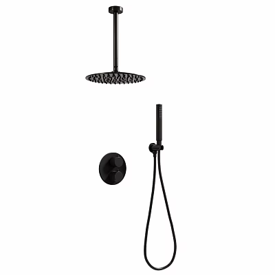 Modern Black Shower Faucet System With Rainfall Head Handheld Sprayer And Control Knob 3d model