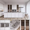 Modern Kitchen Interior With White Cabinets Island Marble Countertop Wine Racks And Appliances
