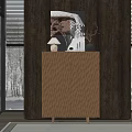 Modern Entryway Console Cabinet With Wavy Bronze Texture Decorative Items And Snowy Window View