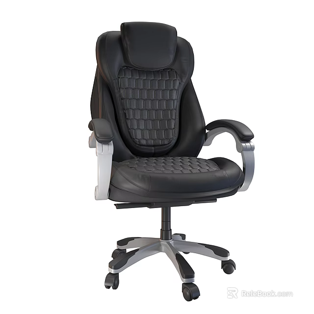 Black Office Chair with Grid Pattern Backrest and Seat Silver Armrests Swivel Base with Wheels 3d model 