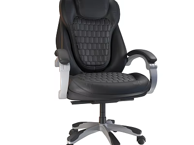 Black Office Chair with Grid Pattern Backrest and Seat Silver Armrests Swivel Base with Wheels 3d model